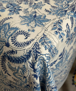 Cotton Table Cover Blue White Floral Botanical Printed Dining Tablecloth Elegant Decorative Home Decor - Product Image 5