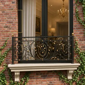 Luxury Brass and Iron Balcony Hand <b>Railing</b> with Elegant Floral Patterns and Golden Decorative Accents Wall mounted durable - Product Image 3