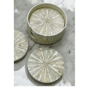 Colorful Bohemian Natural Shells Insulated Handmade Eco-Friendly Tea Cup Pad Heat-Resistant <b>Coaster</b> <b>Set</b> of 4 Pcs With Holder - Product Image 2