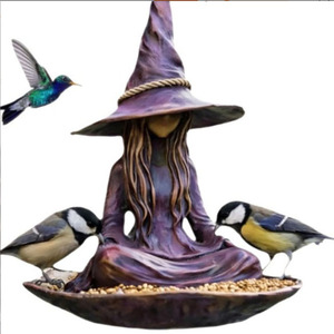 Decoraciones de jardín para Halloween, comedero para pájaros con diseño de bruja, comedero colgante de resina para jardín - Product Image 3