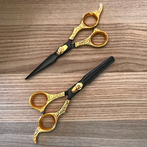 Ciseaux de coiffure professionnels de haute qualité pour effiler les cheveux, 6,5 pouces, noir et or, style vintage, kit de ciseaux en acier inoxydable - Product Image 6