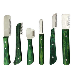 Ensemble de couteaux de toilettage professionnels pour animaux de compagnie, manche vert, lame en métal, outil multifonctionnel pour la coupe des poils des chiens et des chats - Product Image 1