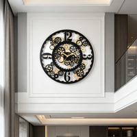 Horloge murale en MDF et quartz 60 cm, forme d'engrenage 3D surdimensionnée, squelette, finition métallique, alimentée par piles, pour maison et bureau de luxe