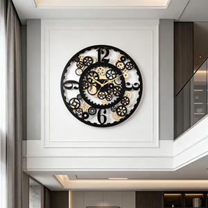 MDF wall <b>clock</b> 60cm 3D oversized gear shape skeleton timepiece with metallic finish for luxury home office décor - Product Image 3