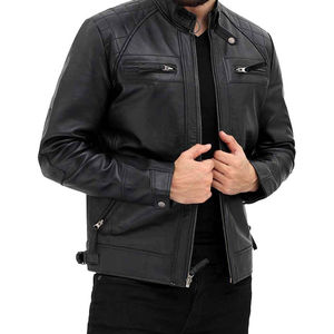 Classic Men's Genuine Leather <b>Slim</b> <b>Fit</b> Winter <b>Jacket</b> with Zipper Closure Turn Collar Front Logo Quick Dry & Breathable - Product Image 2