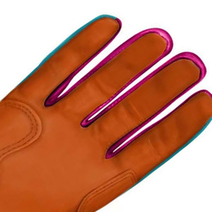 Light Blue <b>Leather</b> Batting <b>Glove</b> Pink Trim Hook Loop Closure Unisex Adult Training Comfortable Flexible Knit Fabric Ambidextrous - Product Image 6