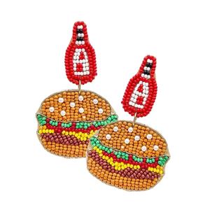 Déclaration À La Main Perlé Broderie Boisson Frites Humburger Boucle D'oreille Élégant Beau Nouveau Design De Luxe Fantaisie Et Dernières De L'Inde - Product Image 4