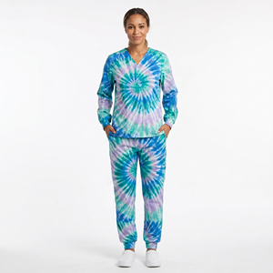 Conjunto de Uniforme Médico Tie Dye de Manga Larga 100% Algodón para Mujer, Top con Cuello en V, Pantalones Ajustados Tie Dye, Uniforme de Enfermería Sublimado - Product Image 1