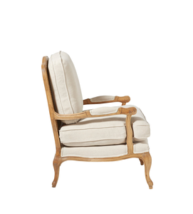 Sillón de Lujo Estilo Provincial Francés en Roble Natural con Respaldo de Mimbre y Tapicería de Lino - Product Image 3