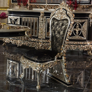 Ensemble de table à manger ovale en or blanc Mocoto Eternal, chaises en bois sculpté, buffet, collection de meubles de luxe pour villa et hôtel - Product Image 6