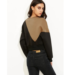 Custom Logo Women Color Block Sweatshirt Oversized Crew Neck Long Sleeve Drop Shoulder <b>Pullover</b> Wholesale Streetwear Sweatshirts - Product Image 2