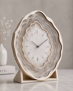 Minimalist Oval Wooden Desk <b>Clock</b> With Layered Design Silent Quartz Movement Needle Display - Product Image 1