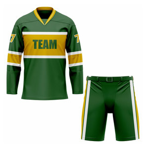 Uniforme de hockey sur glace pour homme, blanc, jaune, noir, maillot sublimé, short, tissu respirant, manches longues, col en V, taille adulte - Product Image 3