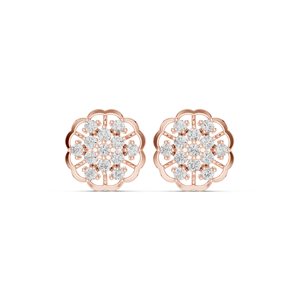 Boucles d'oreilles clous tendance en or rose 10K avec diamant de laboratoire 0,91 ct taille brillant rond, motif floral luxueux - Product Image 1