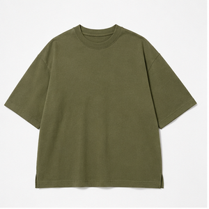 T-shirt Homme Oversize à Manches Courtes et Col Rond en Coton et Chanvre Vert Olive Personnalisé MTS-OVR-0019 - Product Image 1