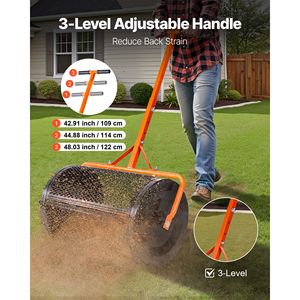 Épandeur de tourbe et de compost de jardin large de 24 pouces avec poignée en T, 3 hauteurs réglables, en acier thermolaqué, pour engrais - Product Image 2