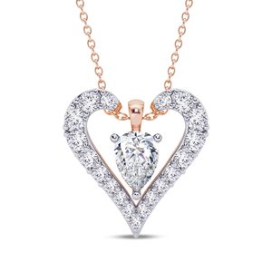 Heart Pendant <b>Necklace</b> With Pear Cut Diamond Rose Gold Plated 18K <b>Solid</b> Gold Romantic Women's Jewelry - Product Image 1