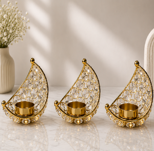 Luxury Crystal Crescent Moon <b>Tealight</b> <b>Holder</b> Set Gold Decorative Candle <b>Holders</b> for Home Wedding Table Décor - Product Image 1