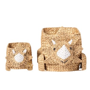 <b>Small</b> Dinosaur Water Hyacinth <b>Storage</b> <b>Basket</b> Woven Triceratops Toy Organizer Bin Cute Dino Kids Nursery Hamper - Product Image 4