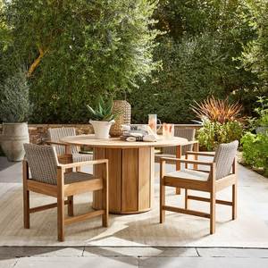 Modern Teak Outdoor Dining Set <b>Round</b> <b>Patio</b> <b>Table</b> and Rope Dining Chairs for Hotel Resort Villa - Product Image 1