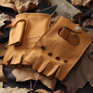 Guantes de cuero de vaca para hombres y mujeres para entrenamiento de combate táctico Guantes de conducción sin dedos para escenas de fiesta diarias al aire libre - Product Image 2