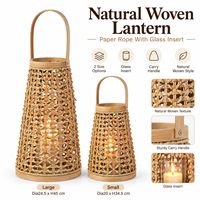Lanterne en corde de papier en gros avec insert en verre, porte-bougie tressé naturel pour la décoration intérieure bohème, collections de vente au détail