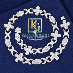Collar de eslabones cubanos con cruz de moissanita Iced Out, de plata 925, chapado en oro y plata, cadena con colgante para hombre, joyería de fiesta - Product Image 1