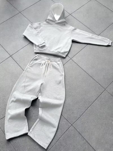 Men's Solid Color Long Sleeve Hooded Sweatshirt & Sweatpants Set 2pcs Light Gray Casual Loose Fit 100% Cotton Quick Dry - Product Image 2