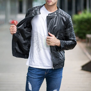 Fashion Outerwear Men Leather Jacket Casual Stand Collar Zipper Closure Windproof Slim Fit Regular Sleeve Leather Jackets - Product Image 4