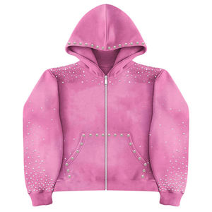 OEM 2026 – Nouveaux sweats à capuche longs zippés pour femmes, personnalisables avec rivets et clous, en polyester/coton, coupe-vent et écologiques - Product Image 6
