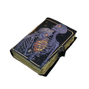 Carnet en cuir à thème gothique romantique, 50 feuilles, à feuilles mobiles, imprimé avec motif squelette en relief symbolisant l'amour éternel - Product Image 1