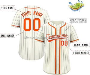 Maillot de baseball personnalisé à rayures blanches et bordure orange, impression sublimée, unisexe, adulte, manches courtes, boutons sur le devant, nom de l'équipe 00 - Product Image 2