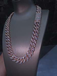 สร้อยคอแบบ Cuban Link ชุบทองคำสีกุหลาบ ประดับเพชร Moissanite VVS รับรองโดย IGI สำหรับทุกเพศ กำลังเป็นที่นิยม ขายดีที่สุด สินค้าขายดี ฮิปฮอป หรูหรา - Product Image 6