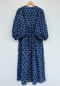 Women Blue Pink Floral Cotton Maxi <b>Dress</b> Long Sleeve Tie Neck Boho <b>Dress</b> Casual Summer Wear <b>Loose</b> Fit Prairie <b>Dress</b> - Product Image 5