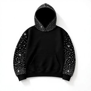 Sweat à capuche personnalisé 100% coton avec strass, sweat à capuche personnalisé avec strass diamant pour un look décontracté ou streetwear, unisexe, pour les saisons d'hiver - Product Image 2
