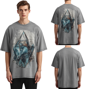 T-shirt moderne pour homme, coupe ample, avec impression numérique inspirée des cristaux, sérigraphie épaisse et détails brodés - Product Image 1