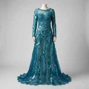 Vestido Largo de Noche sin Mangas con Cuentas Color Verde Azulado, de Lujo, Directo de Fábrica, Precio al por Mayor - Product Image 1