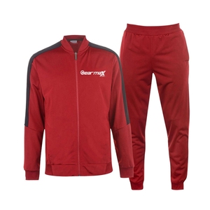 Custom Men Red Solid Tracksuit Set Full Sleeve Zipper <b>Stand</b> Collar Sporty Breathable Regular Fit Autumn Wear With Side Pockets - Product Image 1