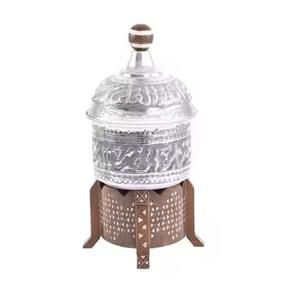 Olla de Metal Azul Premium con Asas Doradas y Decoración Tallada para Servir en Buffets de Hotel - Product Image 3