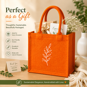 กระเป๋าช้อปปิ้งผ้ากระสอบสีส้มลายใบไม้ ขนาดเล็ก สะพายมือ ใช้ได้ทุกวัน - Product Image 4