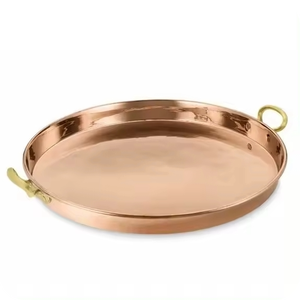 Grand plateau rond en métal Cooper avec poignée, plateau de service en métal pour aliments, fruits, légumes, plateau de service pour la cuisine domestique - Product Image 1