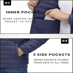 Custom Logo Black-Blue Lightweight Puffer <b>Jacket</b> for Men Over-Sized <b>Waterproof</b> Down Coats with <b>Warm</b> Zipper Closure - Product Image 3