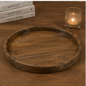 Round Wooden <b>Storage</b> Tray Rustic Design Indoor <b>Tabletop</b> Decor Living Room Accessory Durable - Product Image 4