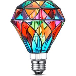 1 Pezzo Lampadina LED a Forma di Diamante e G95, 6 Watt, Vetro Colorato Tremolante, Attacco E26 per Illuminazione Casa e Balcone - Product Image 1