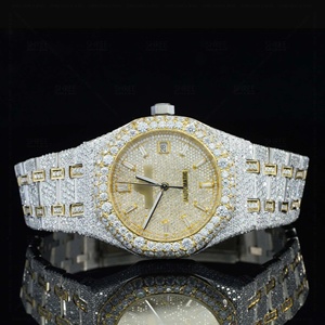 Montre de luxe pour homme à quartz avec diamant Moissanite et boîtier en acier inoxydable, cadran en verre massif, aiguilles analogiques, montre Hip Hop à quartz - Product Image 6