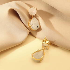 <b>Gold</b> Plated Quartz Teardrop Drop Earrings Women Bohemian Statement Jewelry Bezel Setting Fashion Earrings - Product Image 2