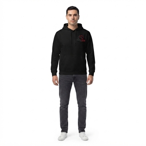 Sudadera con Capucha Negra Lisa de Corte Regular para Hombre con Bolsillo Tipo Canguro - Product Image 1