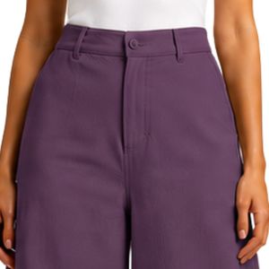 Pantalones Palazzo de Algodón Bordados de Pierna Ancha Morados Personalizados para Mujer con Estampado Floral Blanco y Cintura Alta - Ropa de Moda Personalizada - Product Image 5