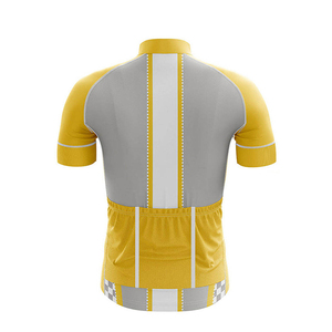 Maillot de Ciclismo Amarillo Gris de Secado Rápido, Transpirable y Antibacteriano con Paneles a Cuadros y Diseño Ovalado para Hombre (Poliéster y Spandex) - Product Image 3
