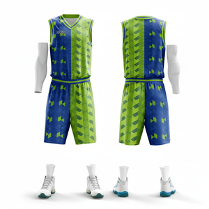 Conjunto de Uniforme de Baloncesto Geométrico Verde y Azul Personalizado, Sin Mangas, Transpirable, Ropa Deportiva para Adultos Hombres, Todas las Temporadas - Product Image 4